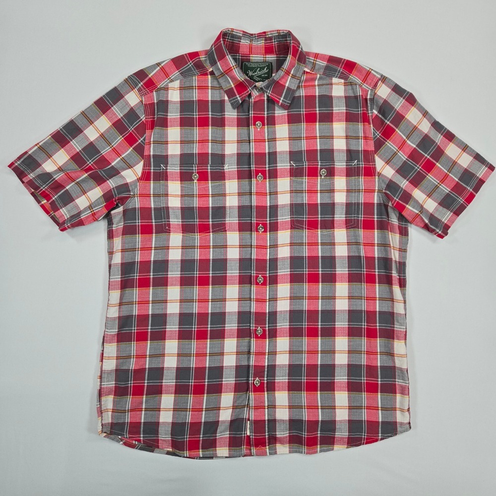 Woolrich Organic Cotton Plaid Shirt M Short Sleeve Outdoor Heritage Check